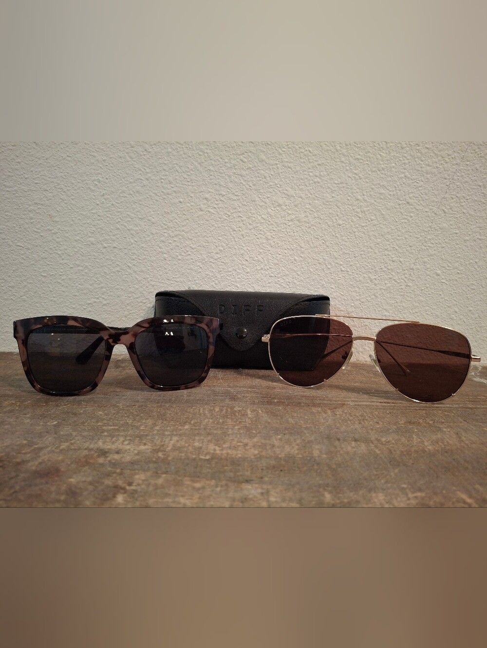 2 Pair Diff Eyewear Sunglasses with Case - Brown Tortoiseshell & Gold Aviators